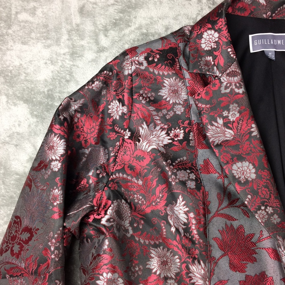 Guillaume Blazer Womens 2X Floral Tapestry Red Silver Metallic Holiday Jacket - Picture 6 of 16
